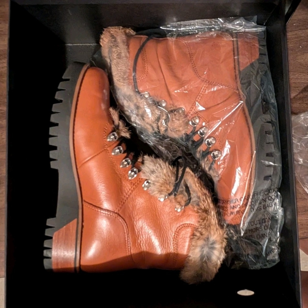 RUDSAK Brown Lace Up Boots with Fur Trim